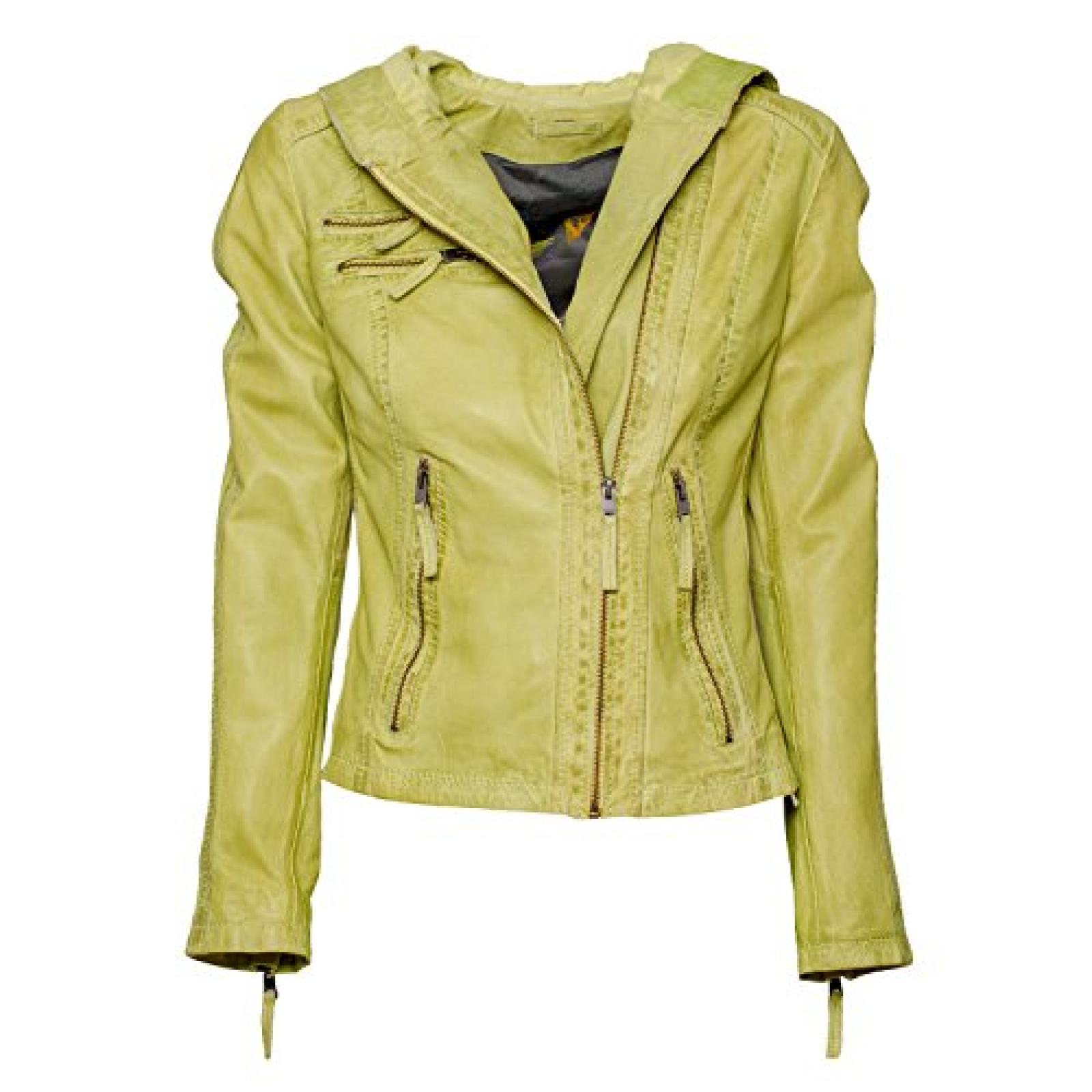 Jacke "Verona" von MaraMahr mit Kapuze aus weichem Lammleder f&uuml;r Damen in hellgr&uuml;n 